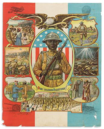 (MILITARY--WORLD WAR ONE.) Group of 6 sentimental patriotic posters depicting Black soldiers.